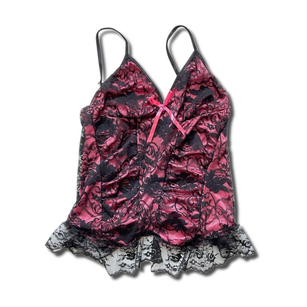 Pink Cami Corset with Black Lace
